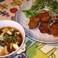 なめこ豆腐とからあげ