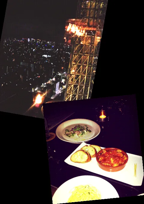 Snapdishの料理写真:スカイツリー&夜景が見える30階にあるレストランでお誕生日ディナー|楓さん