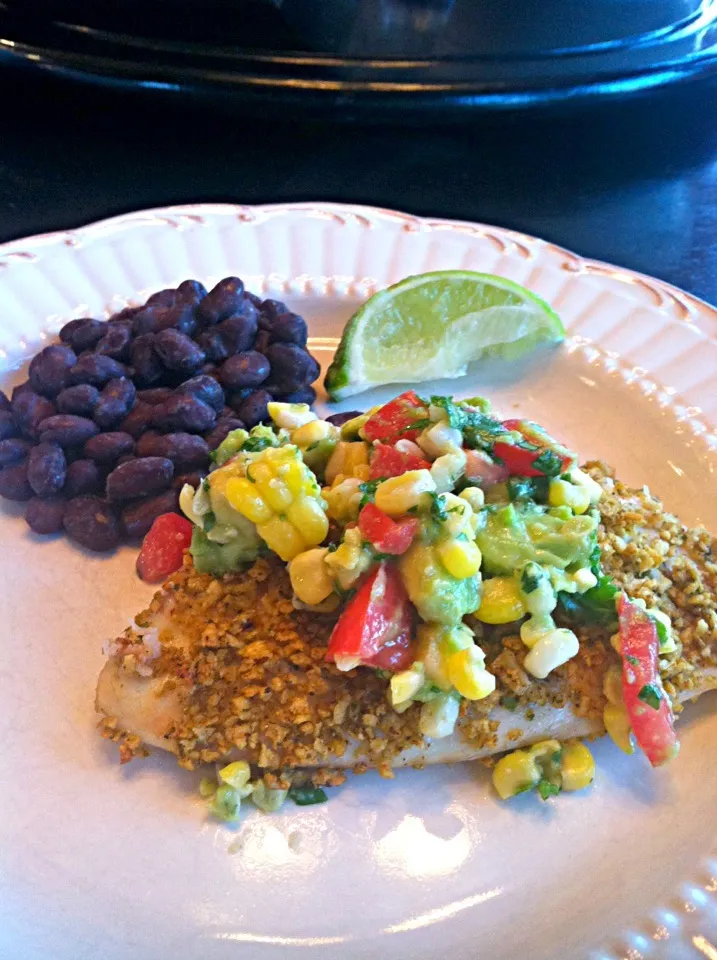 Snapdishの料理写真:Tortilla Crusted Tilapia with Avocado Corn Salsa|K Goodnessさん