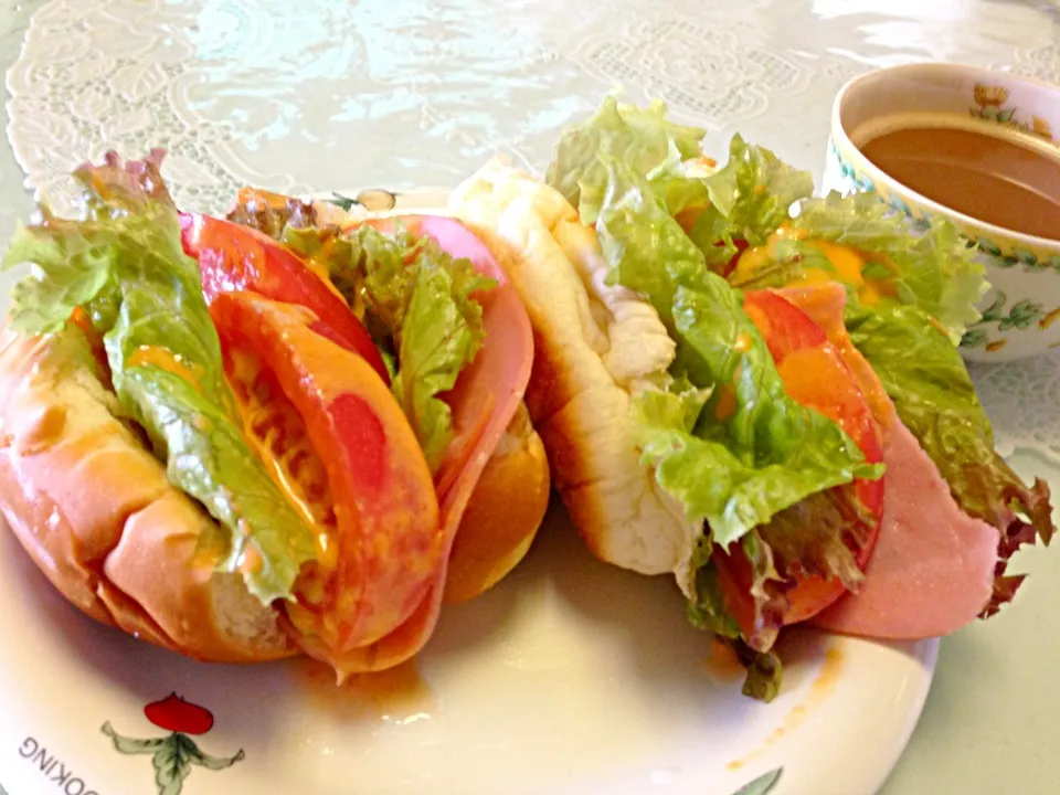 ham vegetables sandwiches|rubyjaneさん