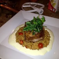 Pan-seared pork loin, Truffled Israeli couscous, Romano cream sauce.|Peter Altmanさん