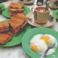 Snapdishの料理写真:Kaya toast ,boil egg and coffee|Ao-rathaiさん