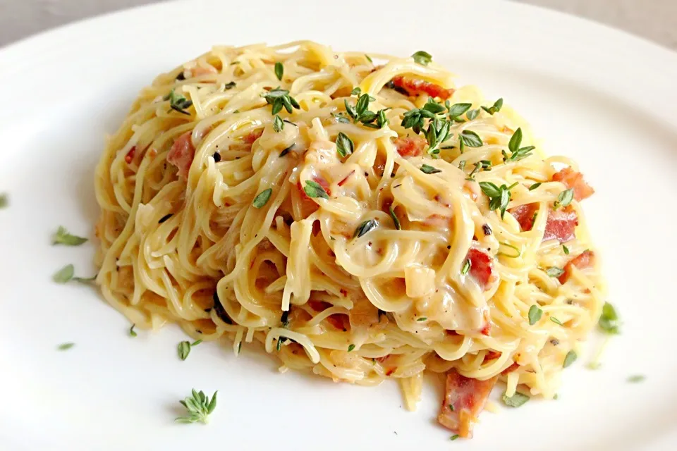 Snapdishの料理写真:Angel Hair Carbonara|Misstyさん