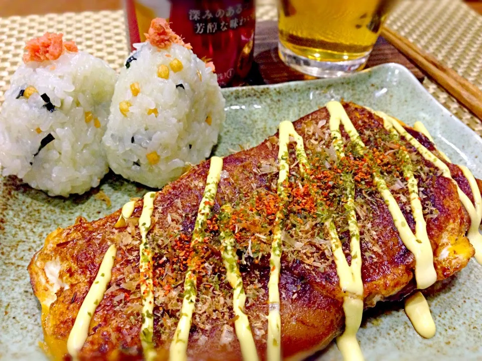 余り物の一銭洋食もどき＆お茶漬けの素おにぎり〜😆|みほままこさん