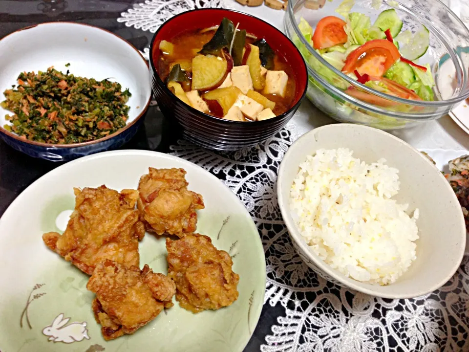 鳥の唐揚げの晩ご飯|やすさん