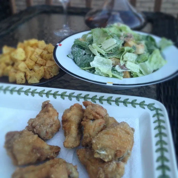 homemade chicken wings, french fries and caesar salad|jeanさん