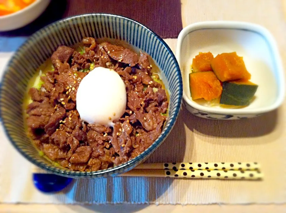 焼肉丼＆カボチャの煮物|chanさんさん