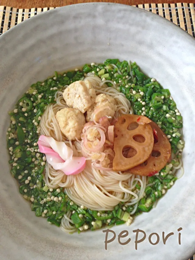 冷やしオクラそうめん♪|ぺぽりさん