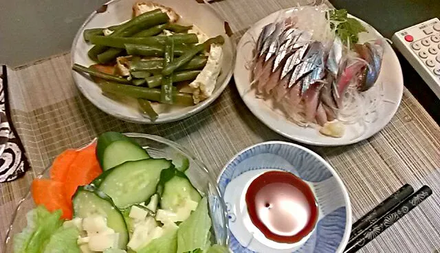 野菜サラダ&厚揚げ&秋刀魚の刺し身|まぐろさん