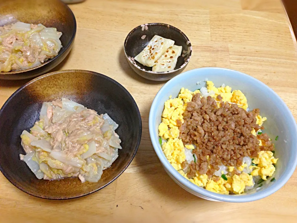 そぼろ丼、白菜とツナのあんかけ|rieさん