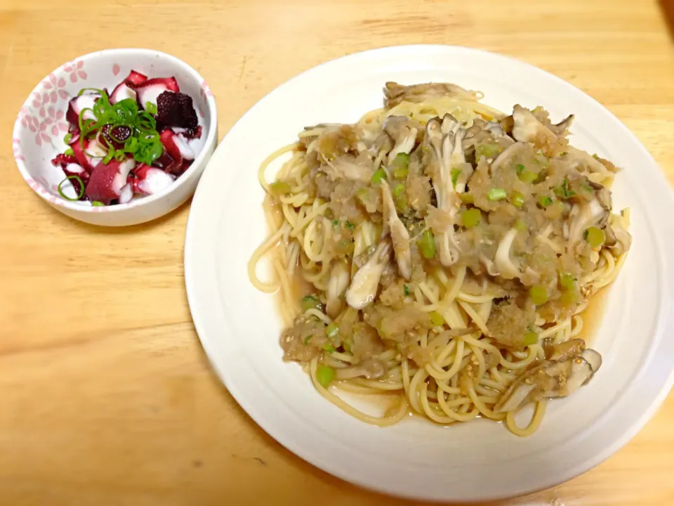 大根おろしと舞茸のパスタ、タコポンズ|rieさん