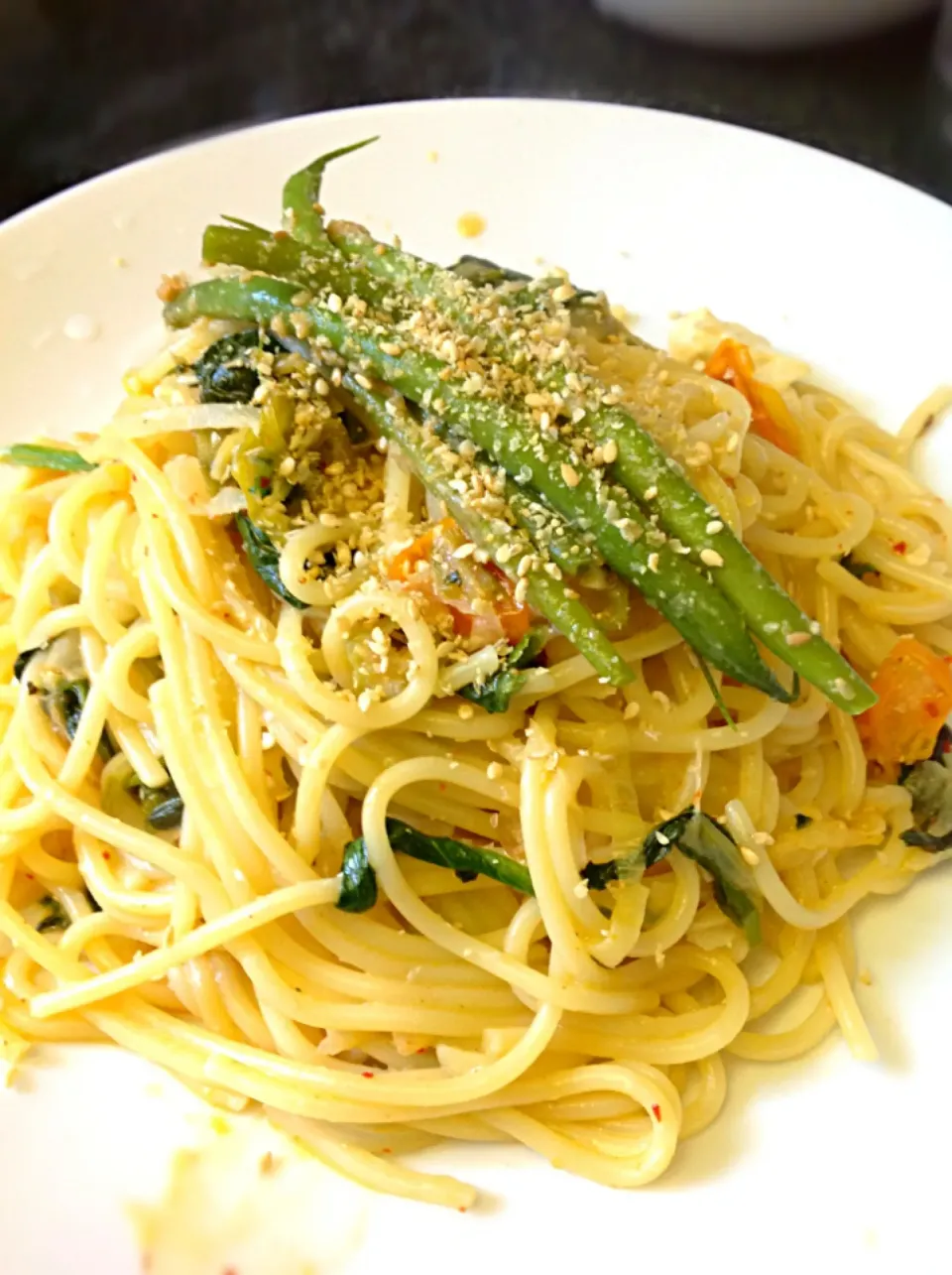 Creamy Kimchee & Veg spaghetti|ずきみくさん