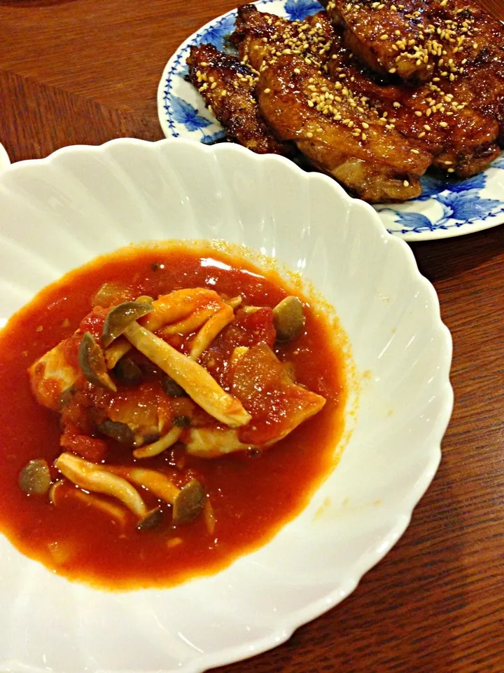 カジキのトマト煮🍴と手羽先🍺|yuuminさん