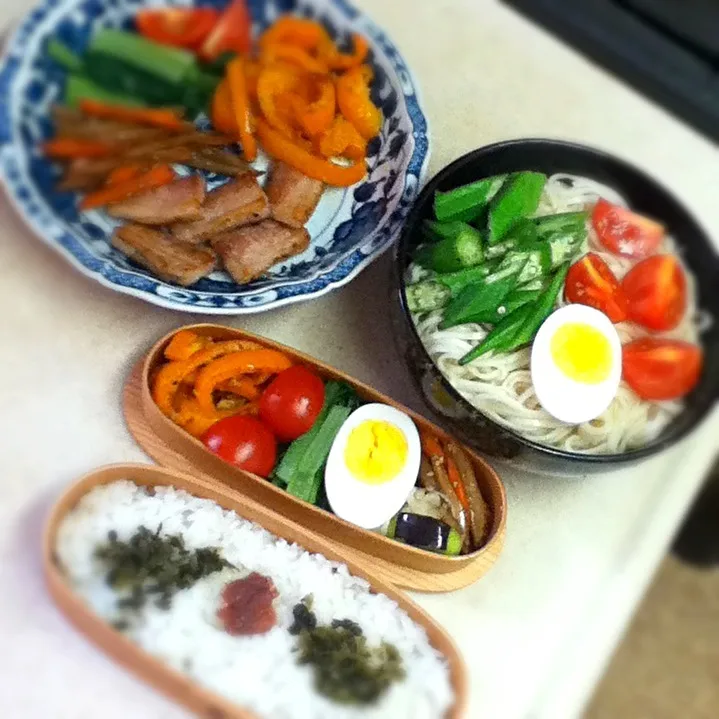 Today's lunch & dinner. 問題勃発、昨日に引き続き今日も普通の時間に帰れそうもないので、JKの昼夜を用意して出勤。ハニーは平日ゴルフにでかけておりますwうらやましい〜|hoppycowさん