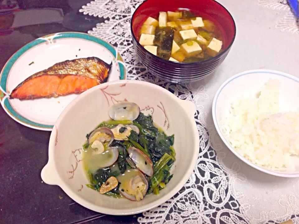 ほうれん草とアサリの酒蒸しの晩ご飯|やすさん