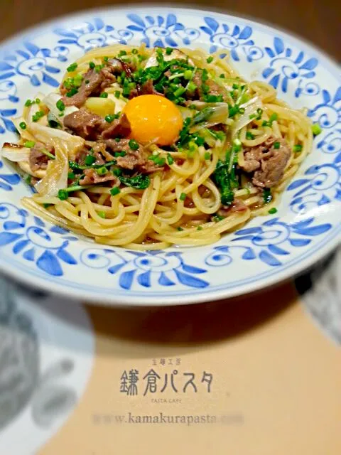 Snapdishの料理写真:牛肉と野菜のすき焼き風パスタ|きょろさん