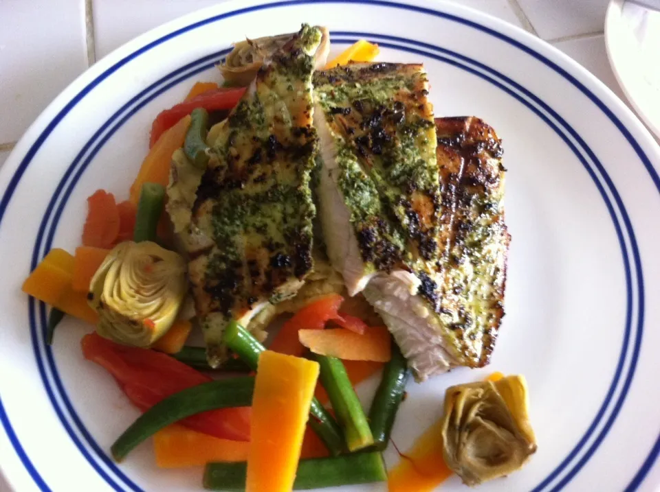 Snapdishの料理写真:Grilled sword fish and vegetable sauté|Daniel Olléさん