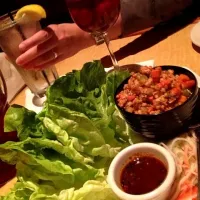 Snapdishの料理写真:[ chicken + shrimp lettuce wraps ]
bibb lettuce, cucumber salad, spicy sesame vinaigrette.|Hermioneさん