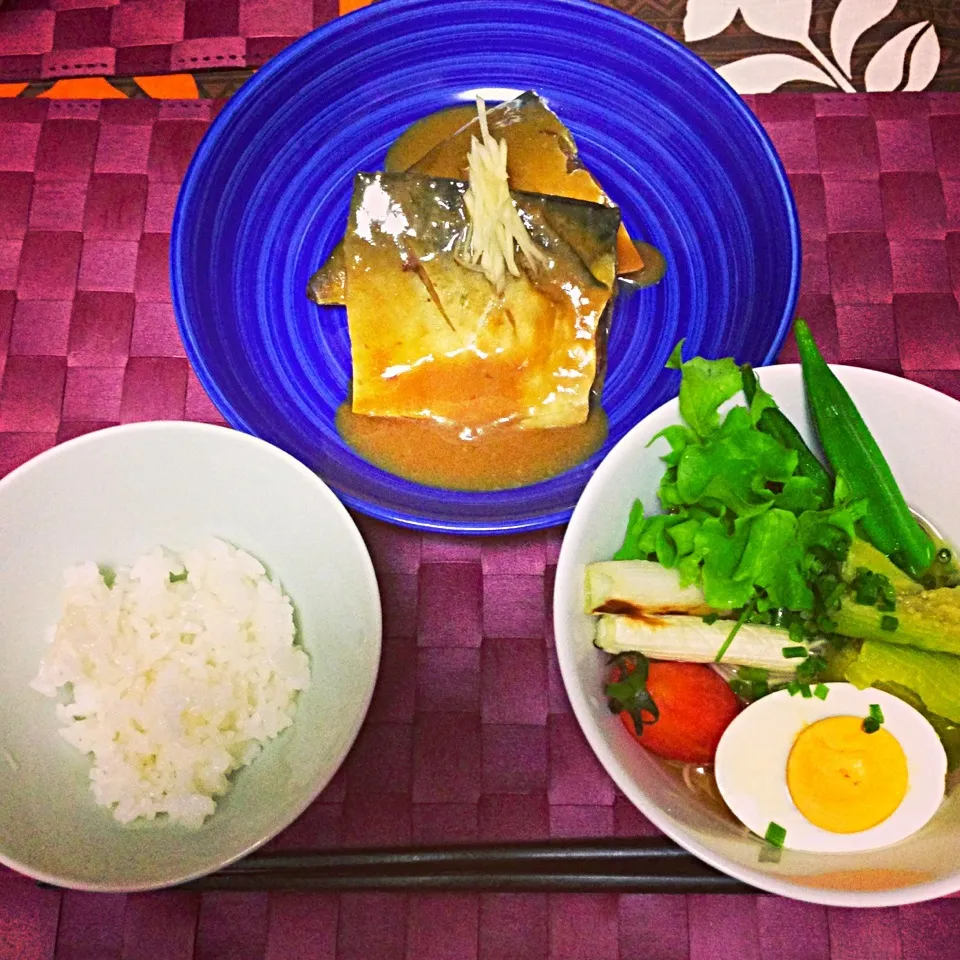 鯖の味噌煮、たっぷり野菜の冷やしにゅうめん|SAYAKAさん