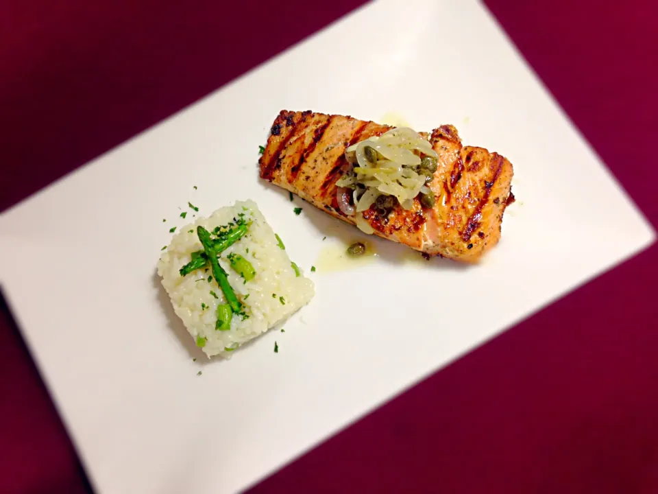 Grilled Salmon Sauce with Caper Sauce with Risotto|Jasmine Lopezさん