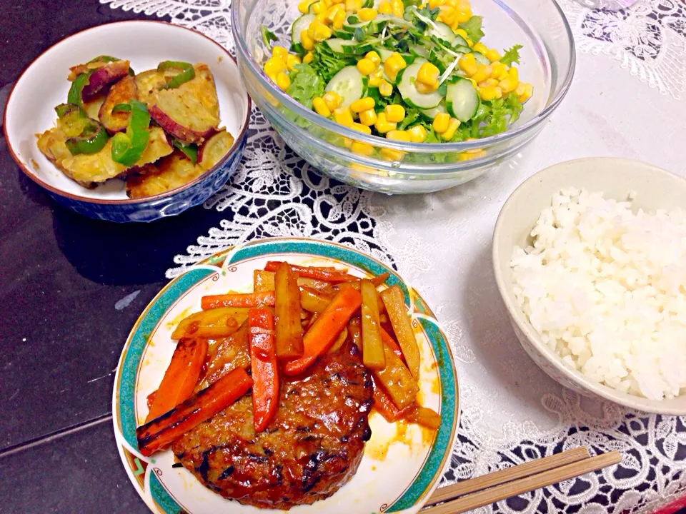 豆腐ハンバーグの晩ご飯|やすさん