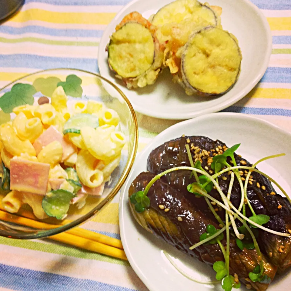 茄子の煮浸し,マカロニサラダ,なすハム天|りーぴんさん