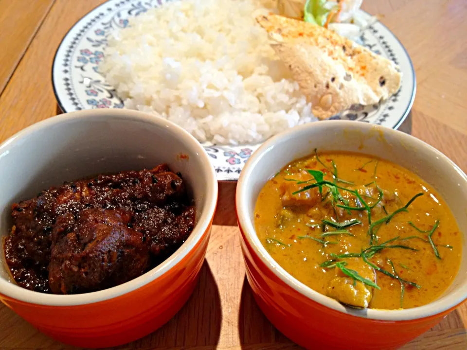 茄子と鶏肉のカレー／左と南瓜のココナッツカ ミルクカレー／右のダブルランチ|石田 雅史さん