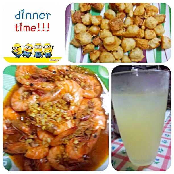 Snapdishの料理写真:chili garlic shrimps and cruchy tofu with calamansi juice|enihsさん