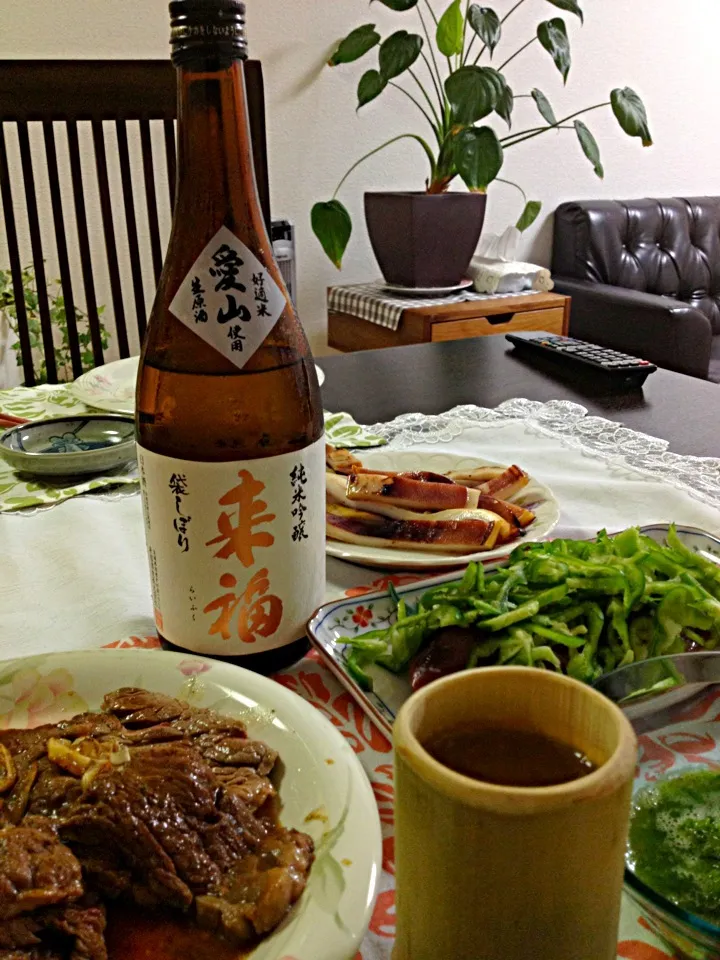 今日は和で！カツオのピーマン乗せとステーキにワサビをつけて♥|marieさん