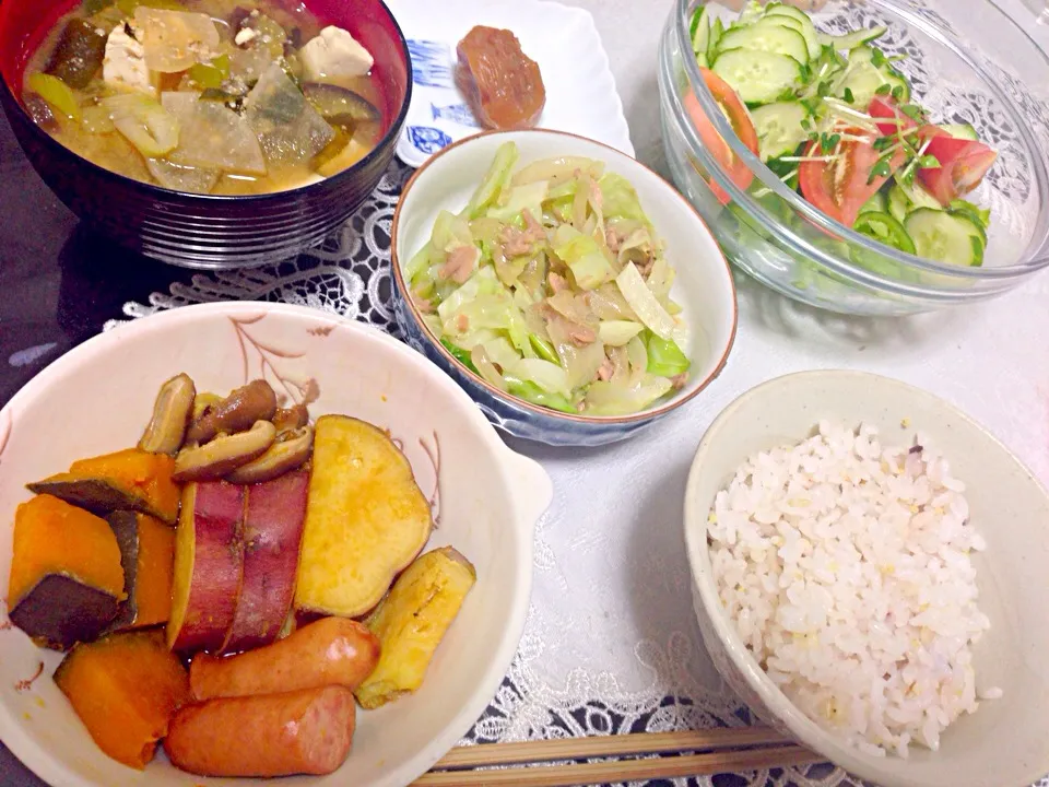 南瓜とさつまいもの煮物の晩ご飯|やすさん