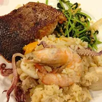 Seafood rice with salmon n spinach|janet ngさん