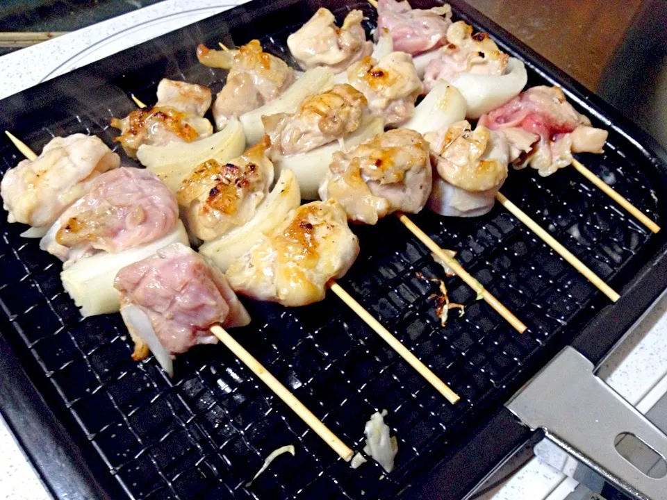 今日は、自家製の焼き鳥です。ひとつが、デカイ！玉ねぎは、淡路のん|ハルさん