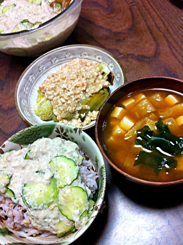 トロロご飯と茄子の鶏そぼろあん掛け|ともこさん