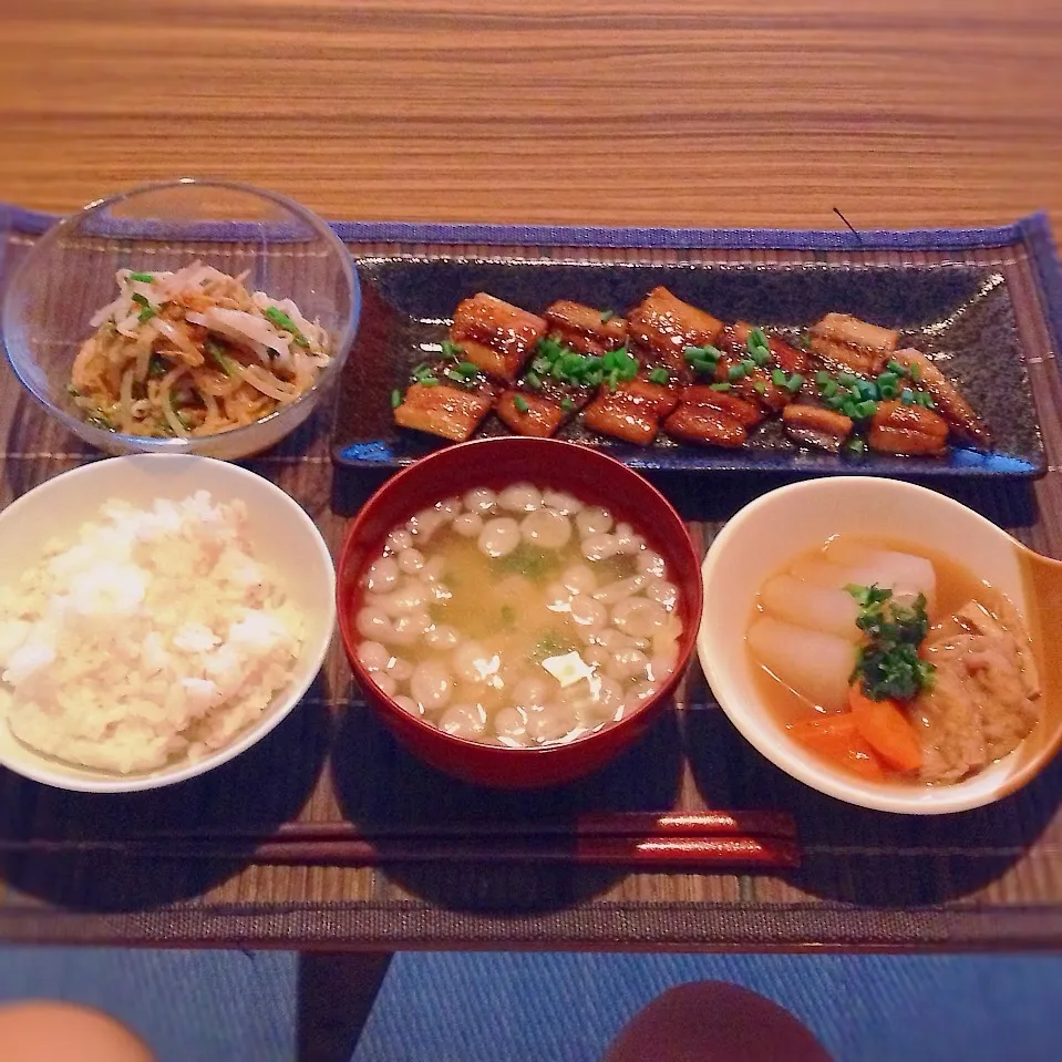 秋刀魚の蒲焼き、大根の煮物、モヤシナムル|はるさん