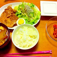 しょうがやきと豚汁風汁物|たけだみほさん