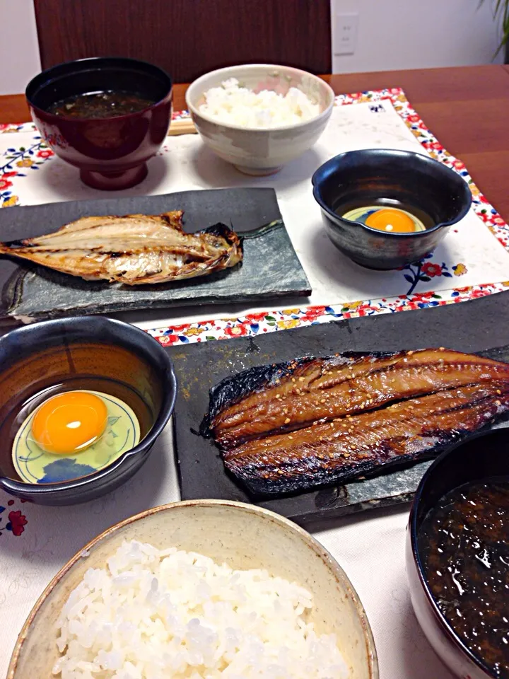 🐟サンマの味醂干し🐟真鯵の干物🐟アオサ海苔味噌汁と炊きたてご飯でブランチ♬|チョス ♪さん