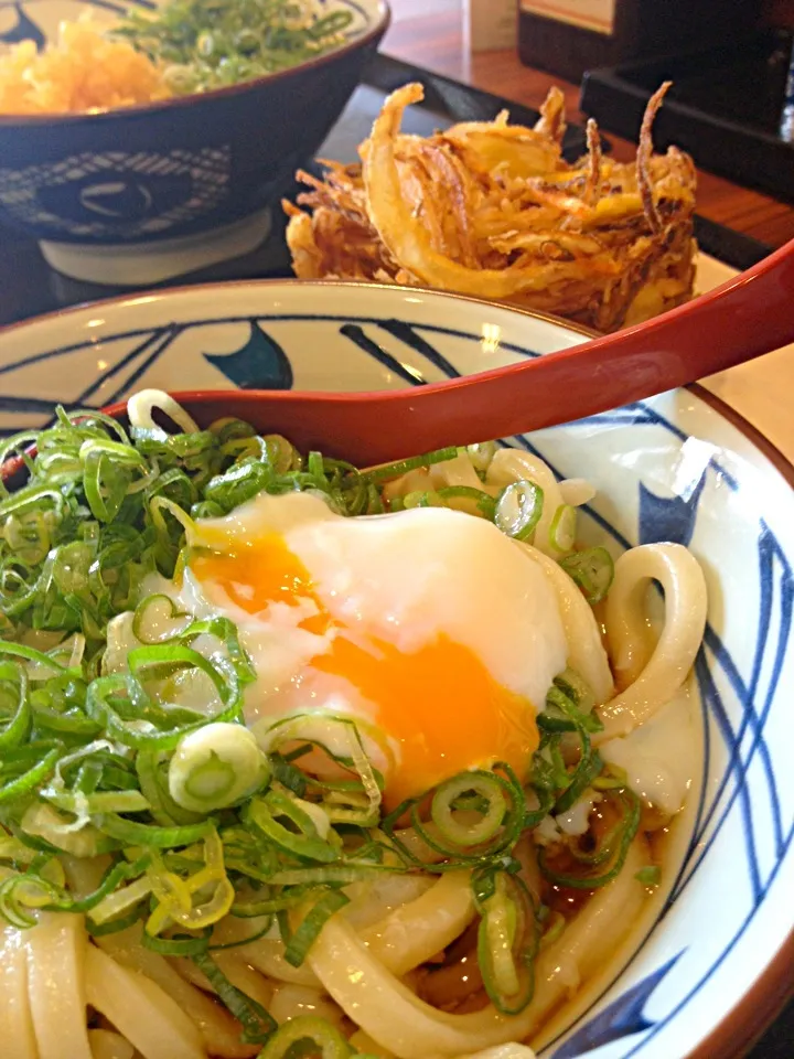 温玉とろろうどんとかき揚げ|くぽさん