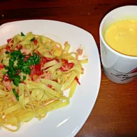 サーモンのパスタとにんじんスープ|しょぼんすさん