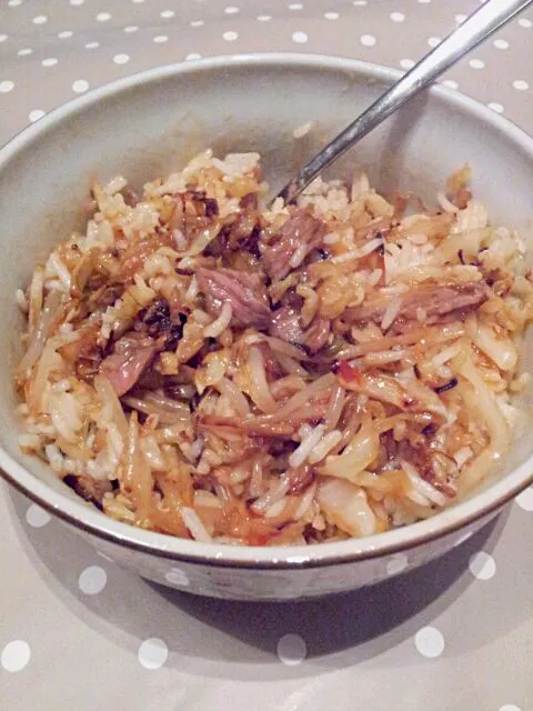 beef, white cabbage, soy sprouts and sweet chilli rice! 비빔밥!!|Rebecaさん