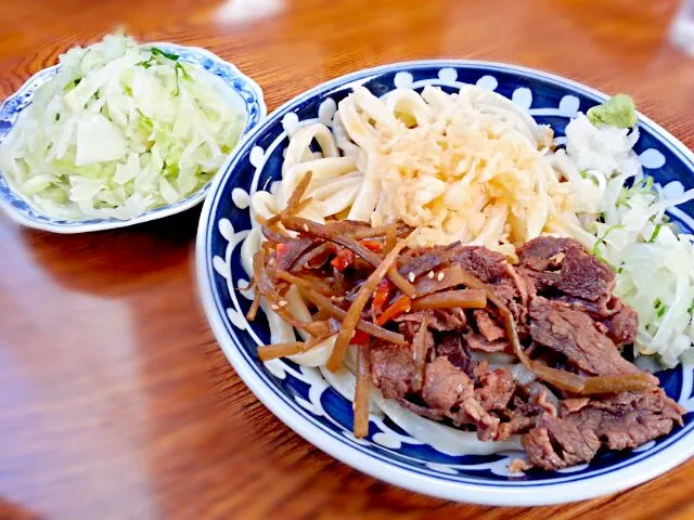 冷やしたぬきうどん+きんぴら・肉|きょろさん