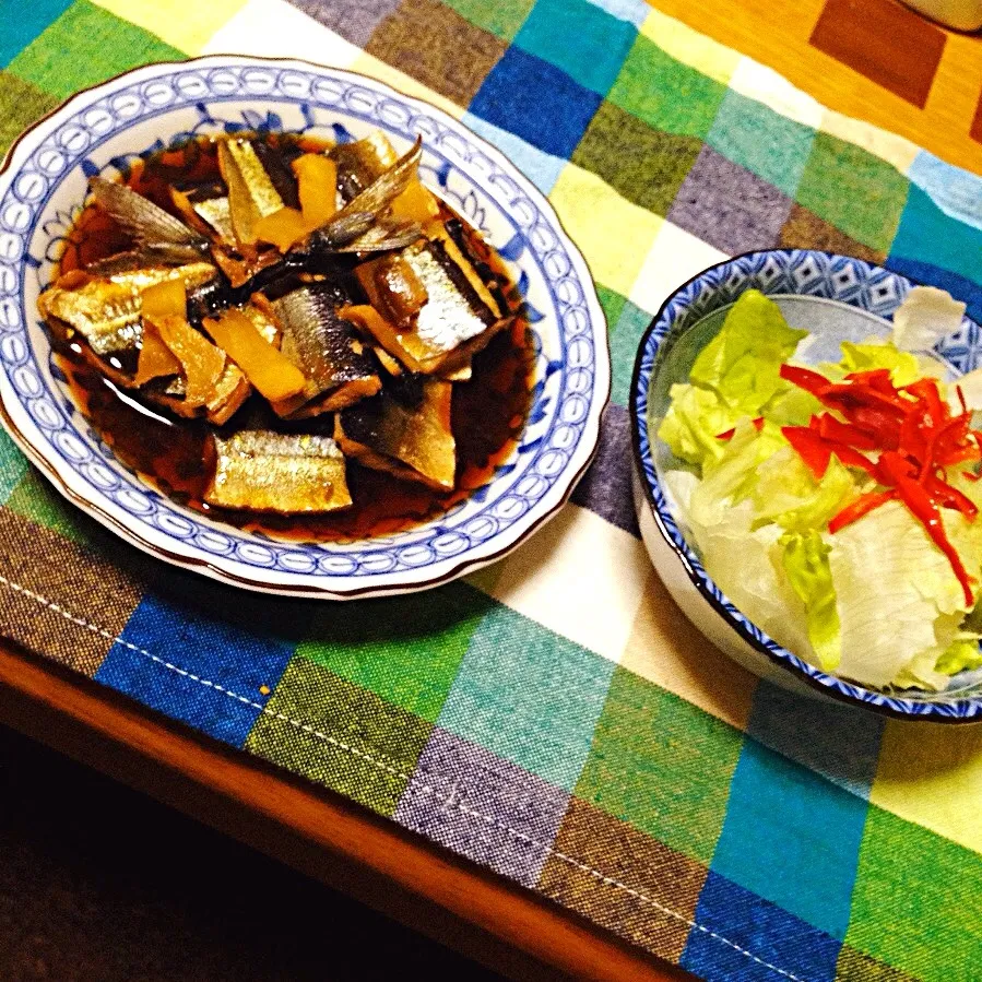 秋刀魚の生姜煮、サラダ|ピンコさん