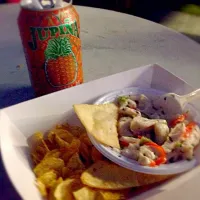 coconut milk and lime ceviche with hand cut plantain chips|ashley raeさん