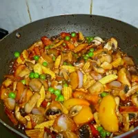 Sliced Seabass with Peas, Mushroom and Baby corn|Anoopさん