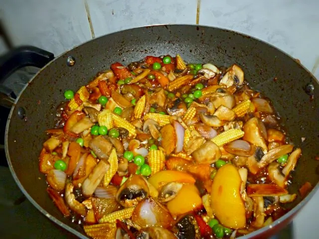 Sliced Seabass with Peas, Mushroom and Baby corn|Anoopさん