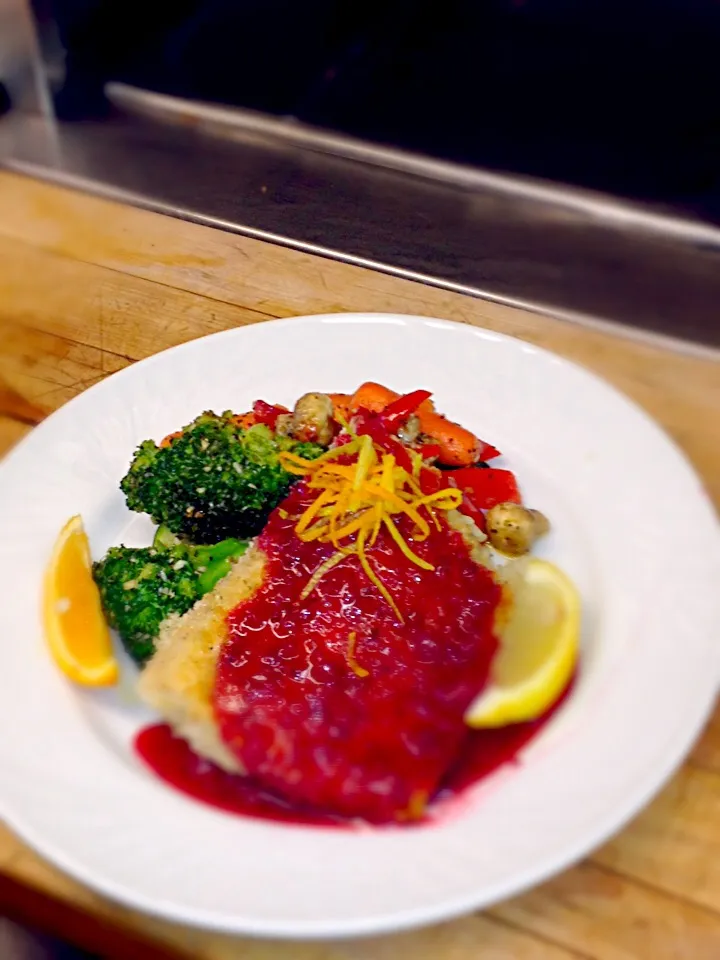 Snapdishの料理写真:Panko Crusted Arctic Char with a Blackberry-Lime Sauce|Shaun Hudsonさん