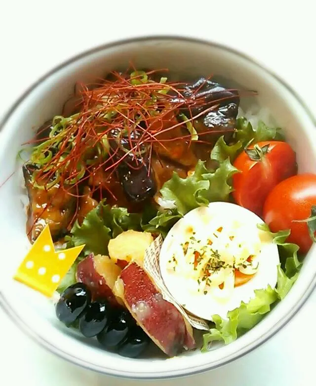 豚バラと茄子のピリ辛味噌炒め丼のお弁当|Akoさん