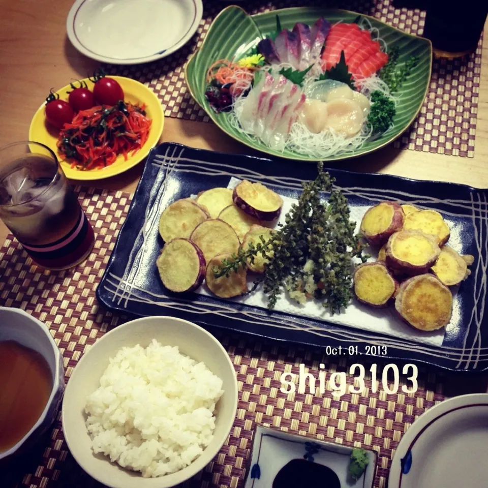 Snapdishの料理写真:秋の味…穂じそとさつまいもの天ぷら|さと⋆さん