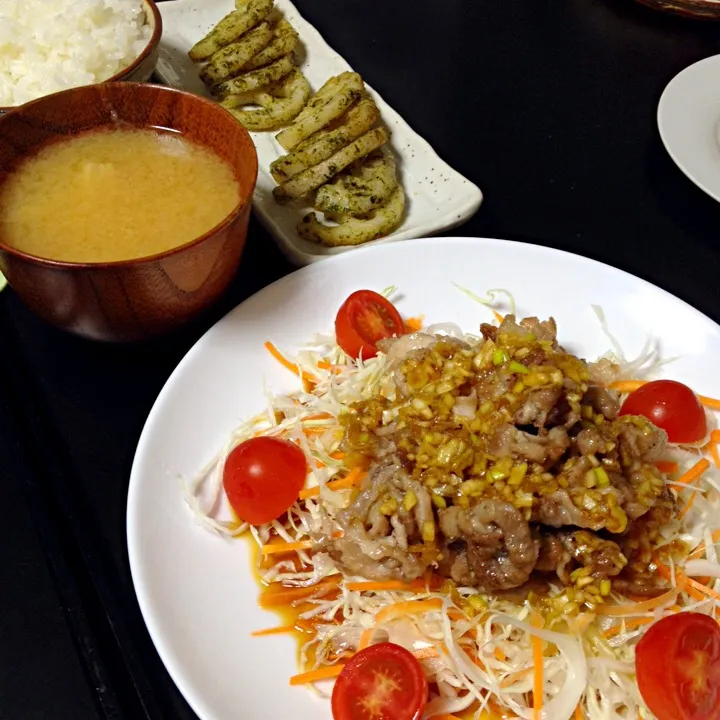 豚の揚げ焼き柚子胡椒だれの晩ご飯|mikaさん