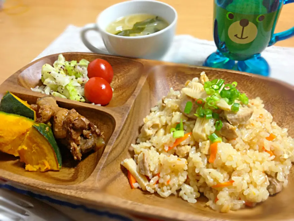 鶏肉と油揚げの炊き込み御飯プレート|さくちんさん