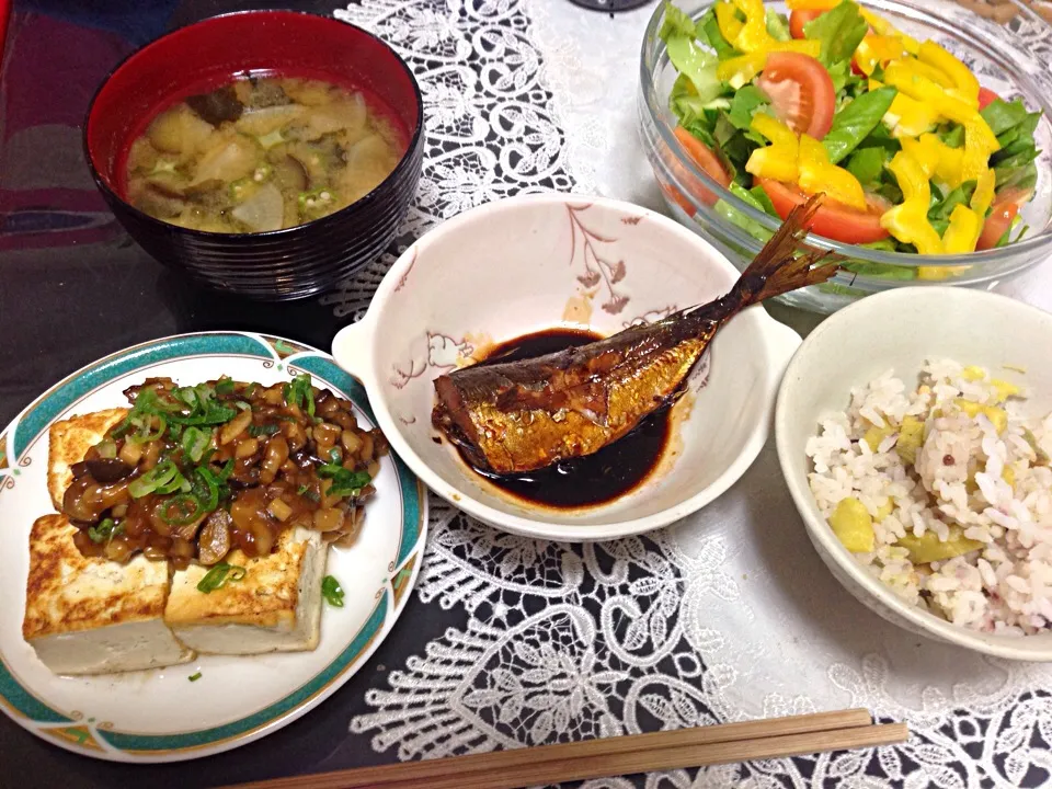 豆腐ステーキキノコソース掛けの晩ご飯|やすさん